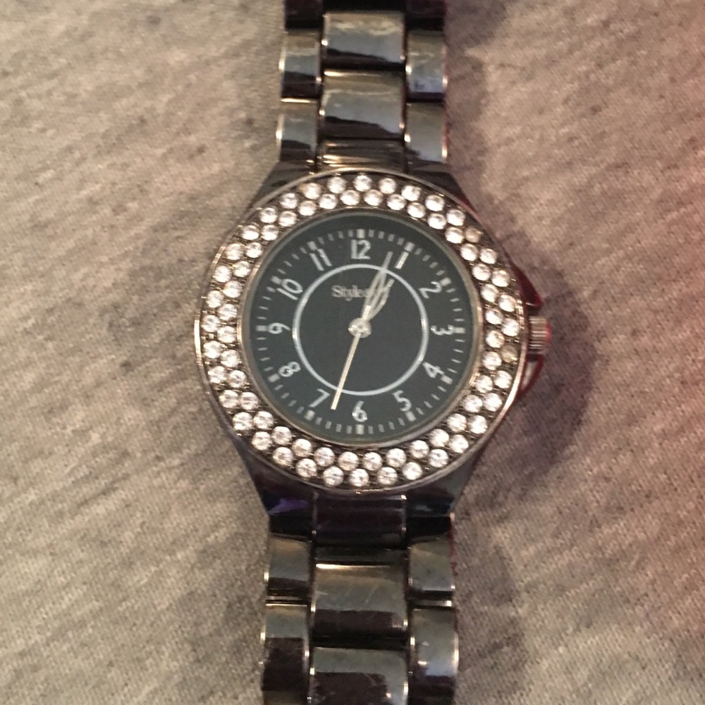 Style & Co• Gunmetal Black Watch w/ Swarovski Crystals - Picture 3 of 16